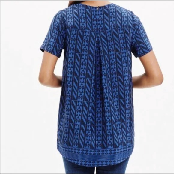 Madewell 100% silk tailored tee geometric blue - Picture 2 of 8